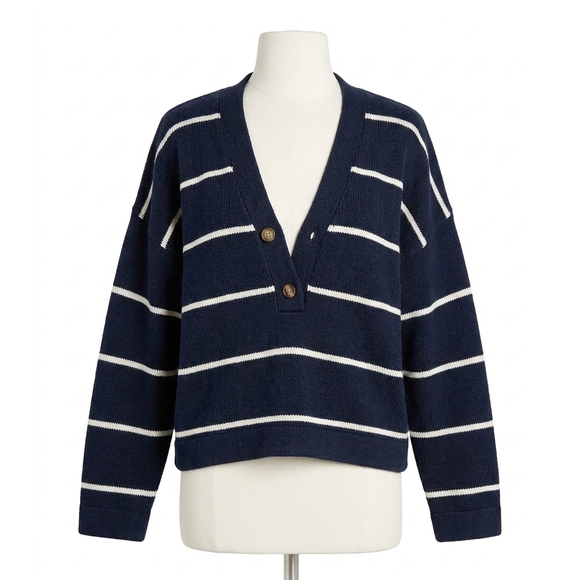 FAHERTY Tops - NEW FAHERTY jackson v neck popover sweater in norman navy stripe